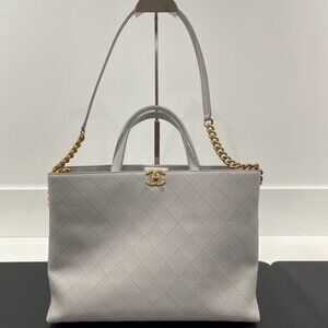 Chanel Grained Calfskin Stitched Large Shopping Tote Bag Light Gray (JB1050)